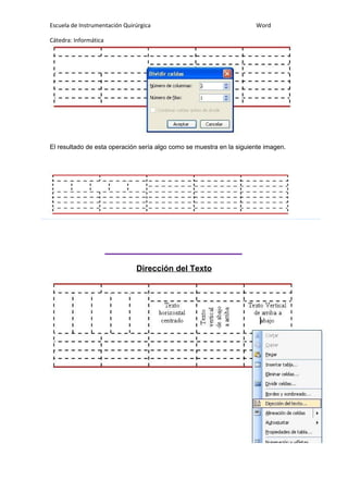Escuela de Instrumentación Quirúrgica Word
Cátedra: Informática
El resultado de esta operación sería algo como se muestra en la siguiente imagen.
Dirección del Texto
 