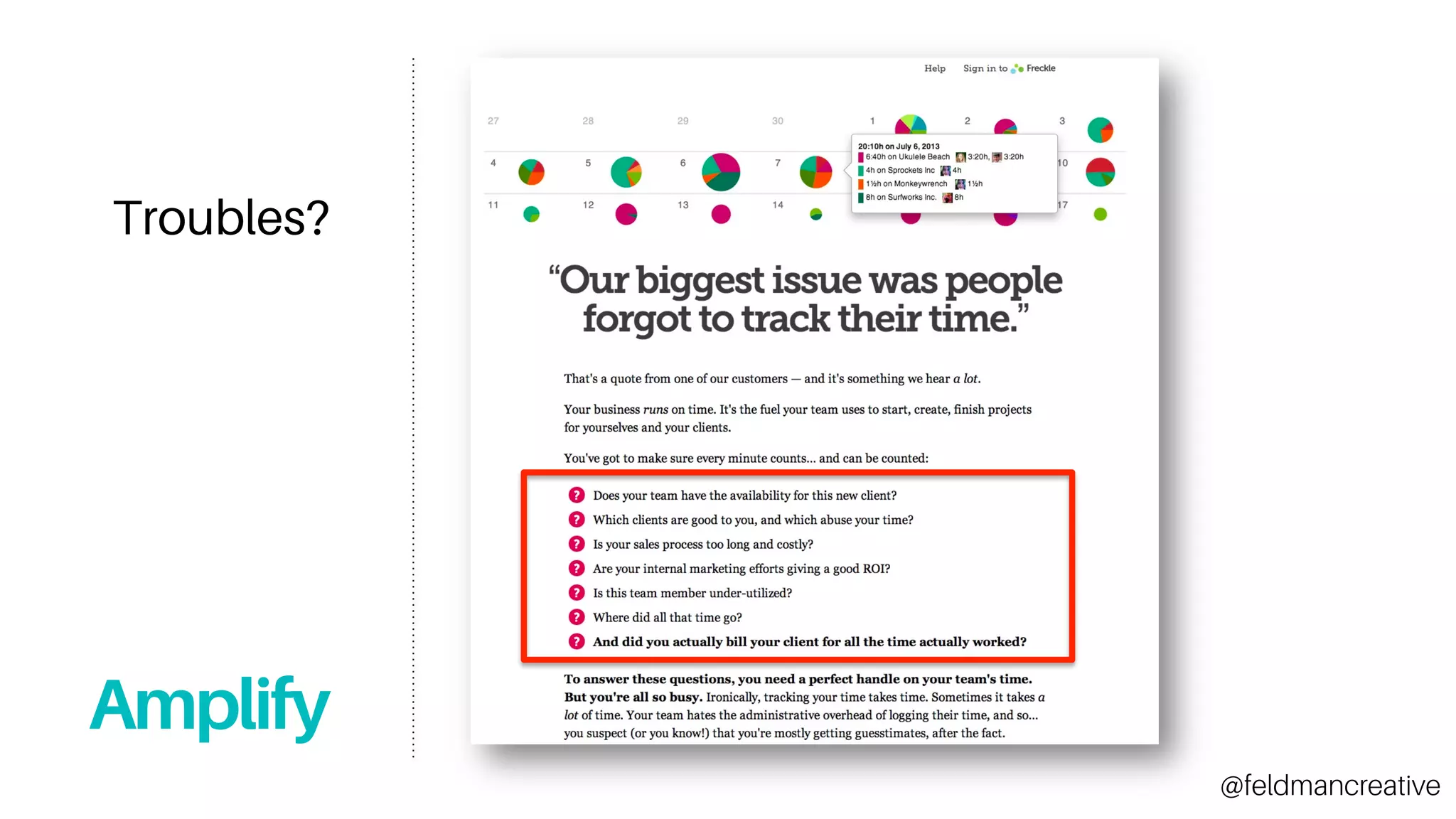 Troubles?
Amplify
@feldmancreative
 