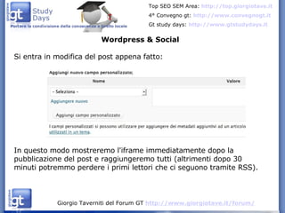Wordpress & Social Si entra in modifica del post appena fatto: In questo modo mostreremo l'iframe immediatamente dopo la pubblicazione del post e raggiungeremo tutti (altrimenti dopo 30 minuti potremmo perdere i primi lettori che ci seguono tramite RSS). 