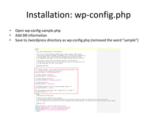 Installation: wp-config.php ,[object Object],[object Object],[object Object]