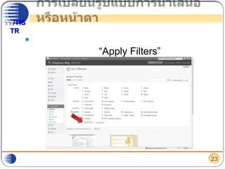 การเปลี่ยนรูปแบบการนำเสนอหรือหน้าตา จะปรากฏหน้าจอดังรูปเลือกขอบเขตที่ต้องการ แล้วกด “Apply Filters” ระบบจะแสดงธีมที่มีคุณสมบัติตามที่เราต้องการ23