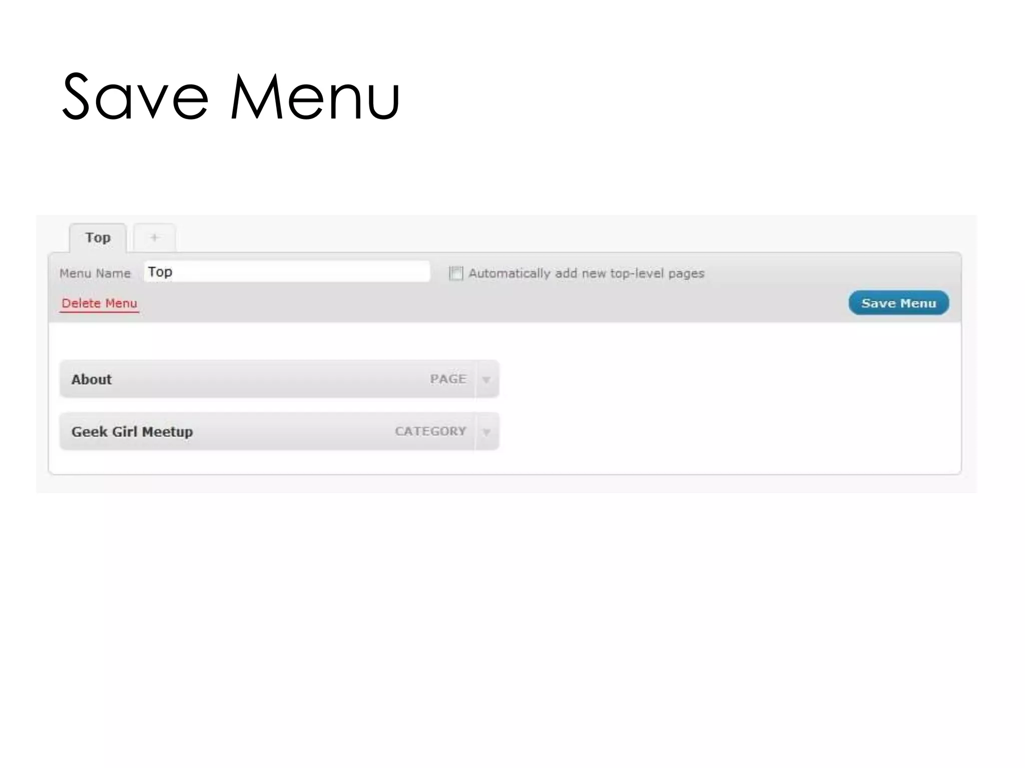 Save Menu
 