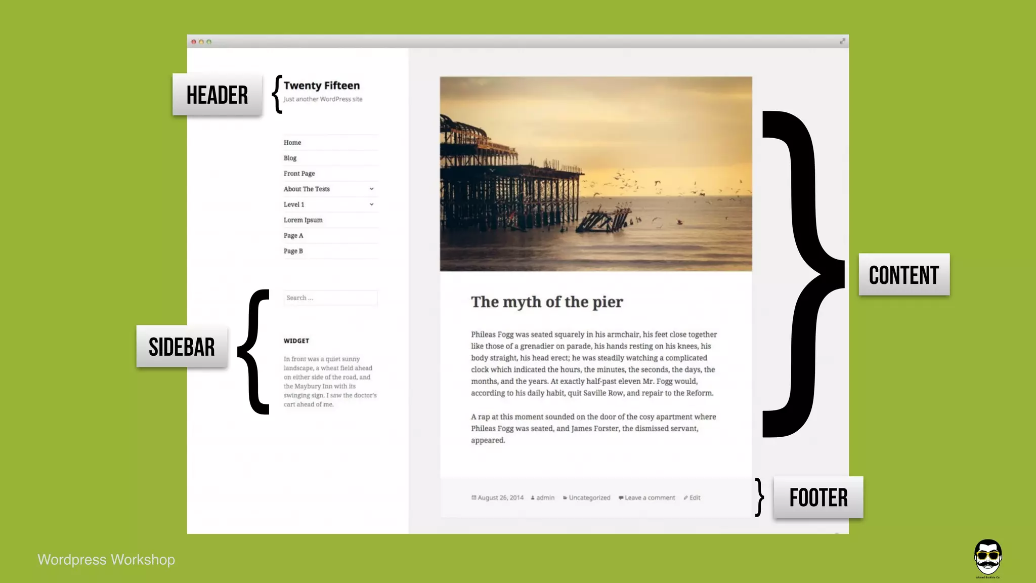 SIDEBAR
Wordpress Workshop
CONTENT
HEADER
FOOTER
 