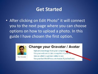 Get Started
? After clicking on Edit Photo” it will connect
you to the next page where you can choose
options on how to upload a photo. In this
guide I have chosen the first option.