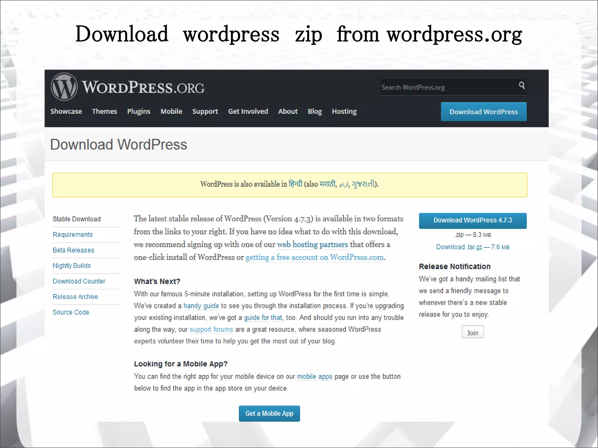 Download wordpress zip from wordpress.org
 