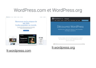 WordPress.com et WordPress.org
fr.wordpress.com
fr.wordpress.org
 