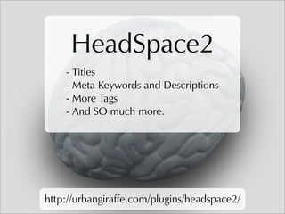 HeadSpace2
    - Titles
    - Meta Keywords and Descriptions
    - More Tags
    - And SO much more.




http://urbangiraf...