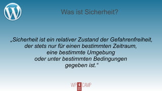 Was ist Sicherheit?



„Sicherheit ist ein relativer Zustand der Gefahrenfreiheit,
     der stets nur für einen bestimmten...