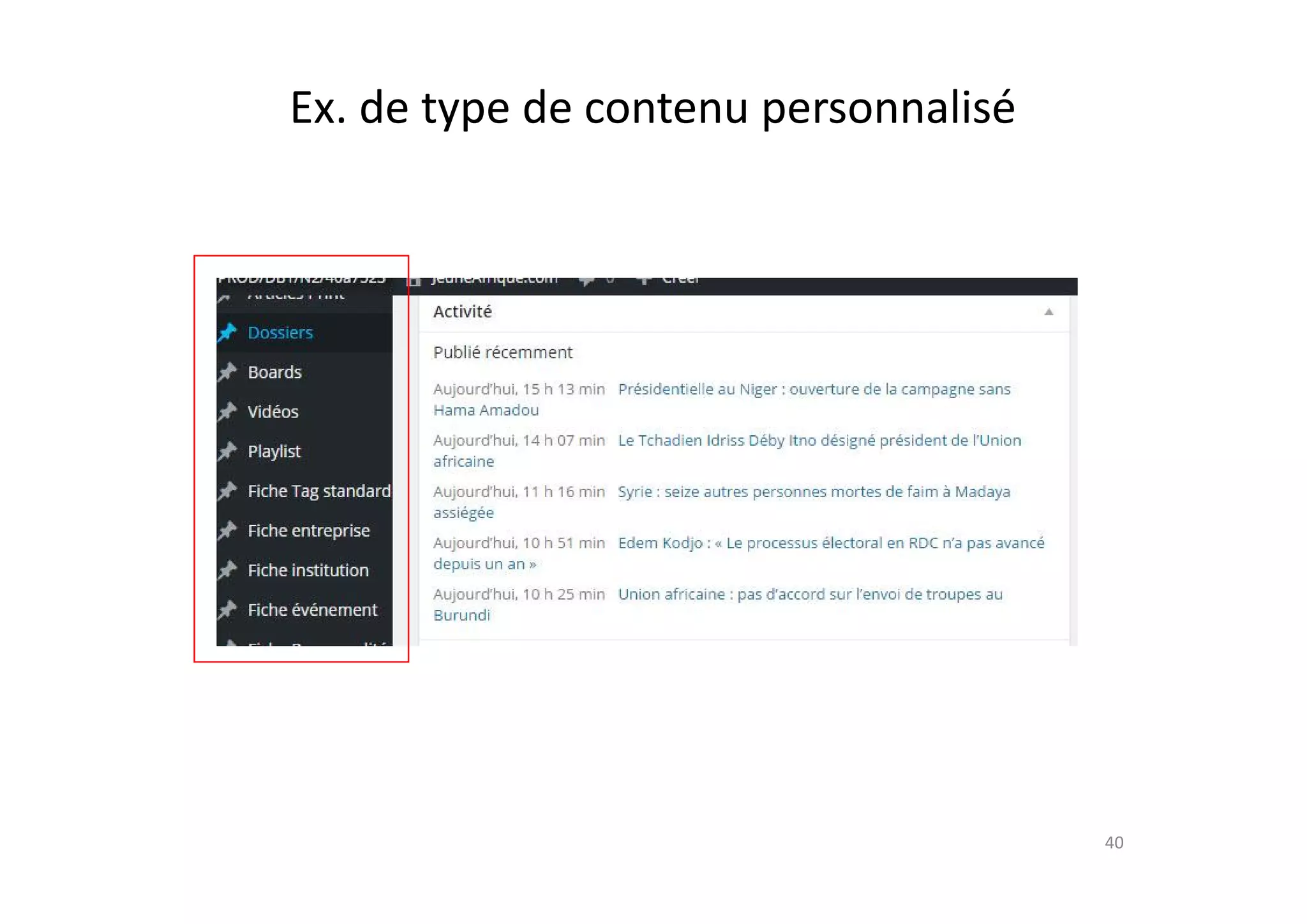 40
Ex. de type de contenu personnalisé
 