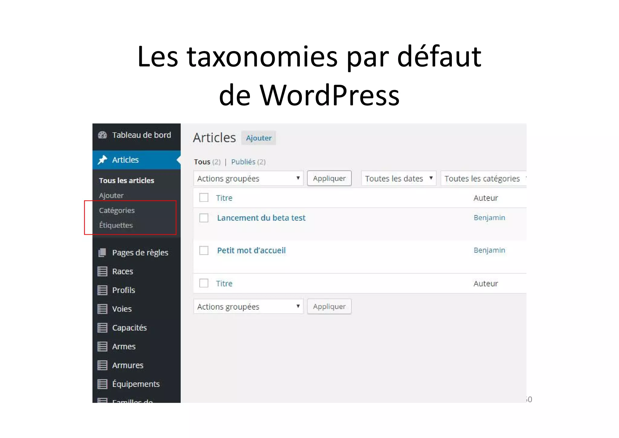 50
Les taxonomies par défaut
de WordPress
 