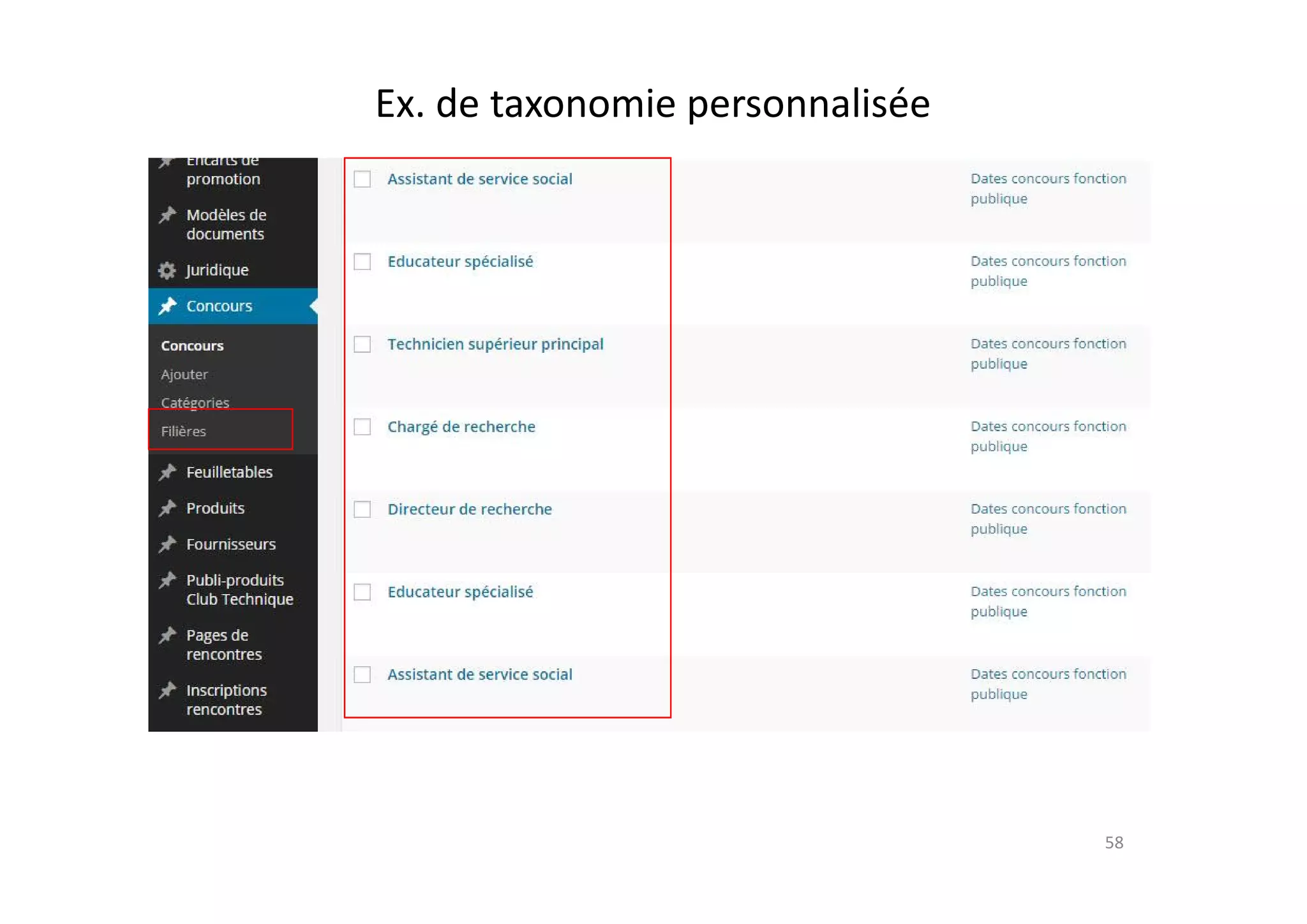 58
Ex. de taxonomie personnalisée
 