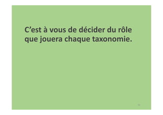 55
C’est à vous de décider du rôle
que jouera chaque taxonomie.
 
