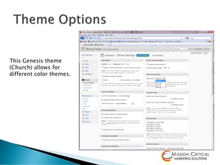 This Genesis theme
(Church) allows for
different color themes.
 