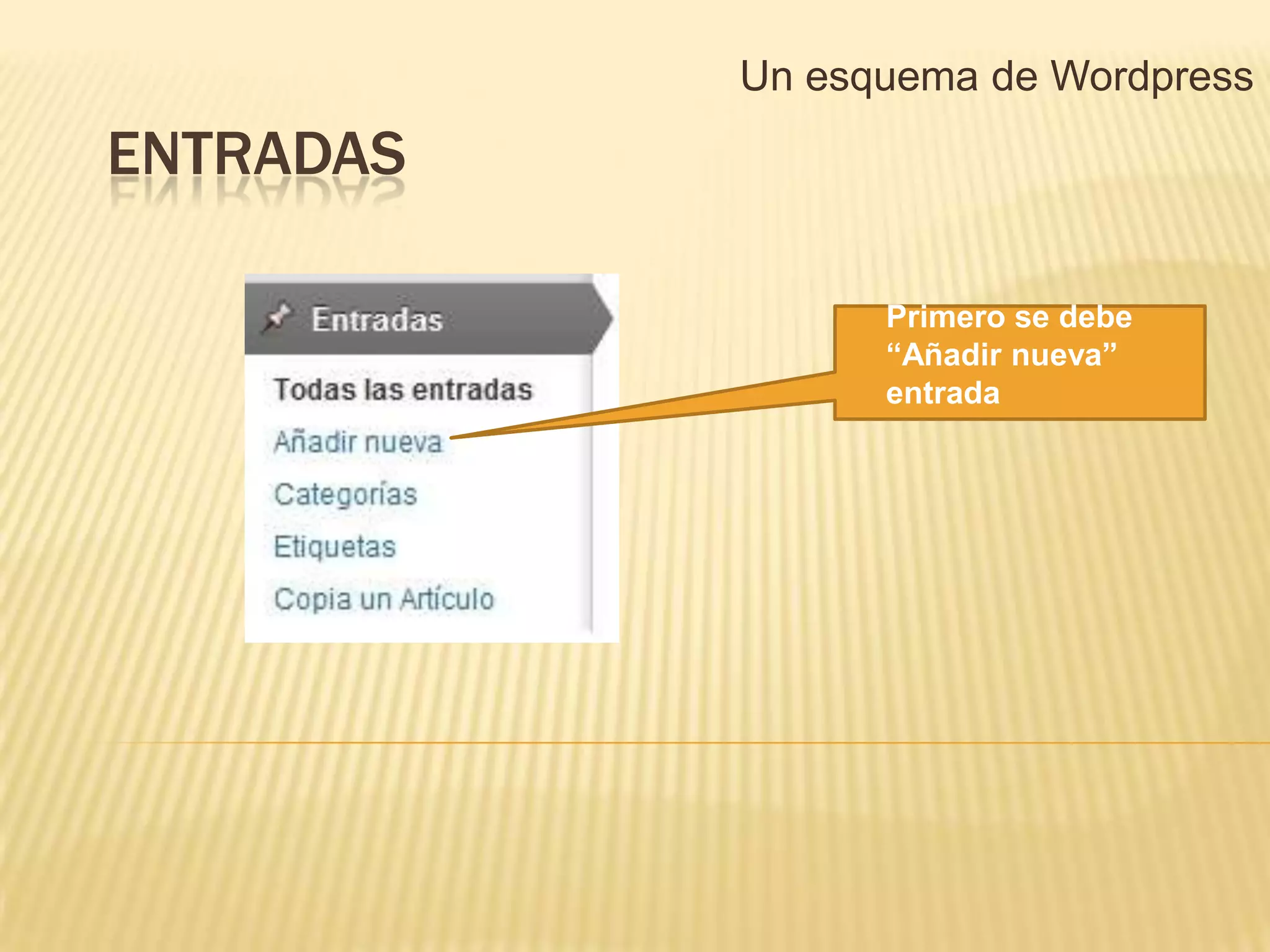 Un esquema de Wordpress
ENTRADAS

                 Primero se debe
                 “Añadir nueva”
                 entrada
 