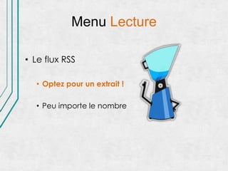 Menu Lecture

• Le flux RSS

  • Optez pour un extrait !

  • Peu importe le nombre
 