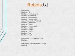 Robots.txt
User-agent: *
Disallow: /*?
Disallow: /wp-login.php
Disallow: /wp-admin
Disallow: /wp-includes
Disallow: /wp-content
Allow: /wp-content/uploads
Disallow: */trackback
Disallow: /*/feed
Disallow: /*/comments
Disallow: /cgi-bin
Disallow: /*.php$
Disallow: /*.inc$
Disallow: /*.gz
Disallow: /*.cgi

User-agent: Googlebot-Image
Disallow:

User-agent: Mediapartners-Google
Disallow:
 