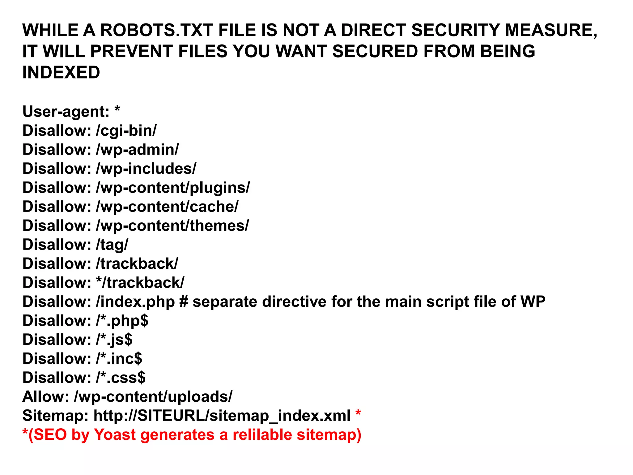 LOCATION: ROOT DIRECTORY
#Denies “hotlinking” of images
<IfModule mod_rewrite.c>
RewriteEngine on
# ultimate hotlink protection
RewriteCond %{HTTP_REFERER} !^$
RewriteCond %{REQUEST_FILENAME} -f
RewriteCond %{REQUEST_FILENAME} .(gif|jpe?g?|png)$
[NC]
RewriteCond %{HTTP_REFERER}
!^https?://([^.]+.)?(ipstenu.org|taffys.org|halfelf.org|poohnau.us|elfshot.org)
[NC]
RewriteRule .(gif|jpe?g?|png)$
- [F,NC,L]
</ifModule>
=> issue: this disables the theme screenshot display so I don’t use it

 