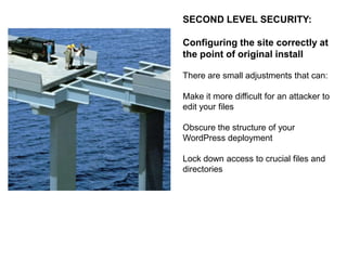 PREPARE FOR THE WORST:
Backup:
Database
The active theme
.htaccess file
wp-config.php
robots.txt
index.php
Record the list of active plugins
Register your site with WebMaster tools:
GOOGLE:
http://www.google.com/webmasters/tools
BING:
http://www.bing.com/toolbox
SITE SCANNING TOOLS:
http://sitecheck.sucuri.net/scanner/
https://www.stopbadware.org/clearinghouse/
search
http://www.unmaskparasites.com/

 
