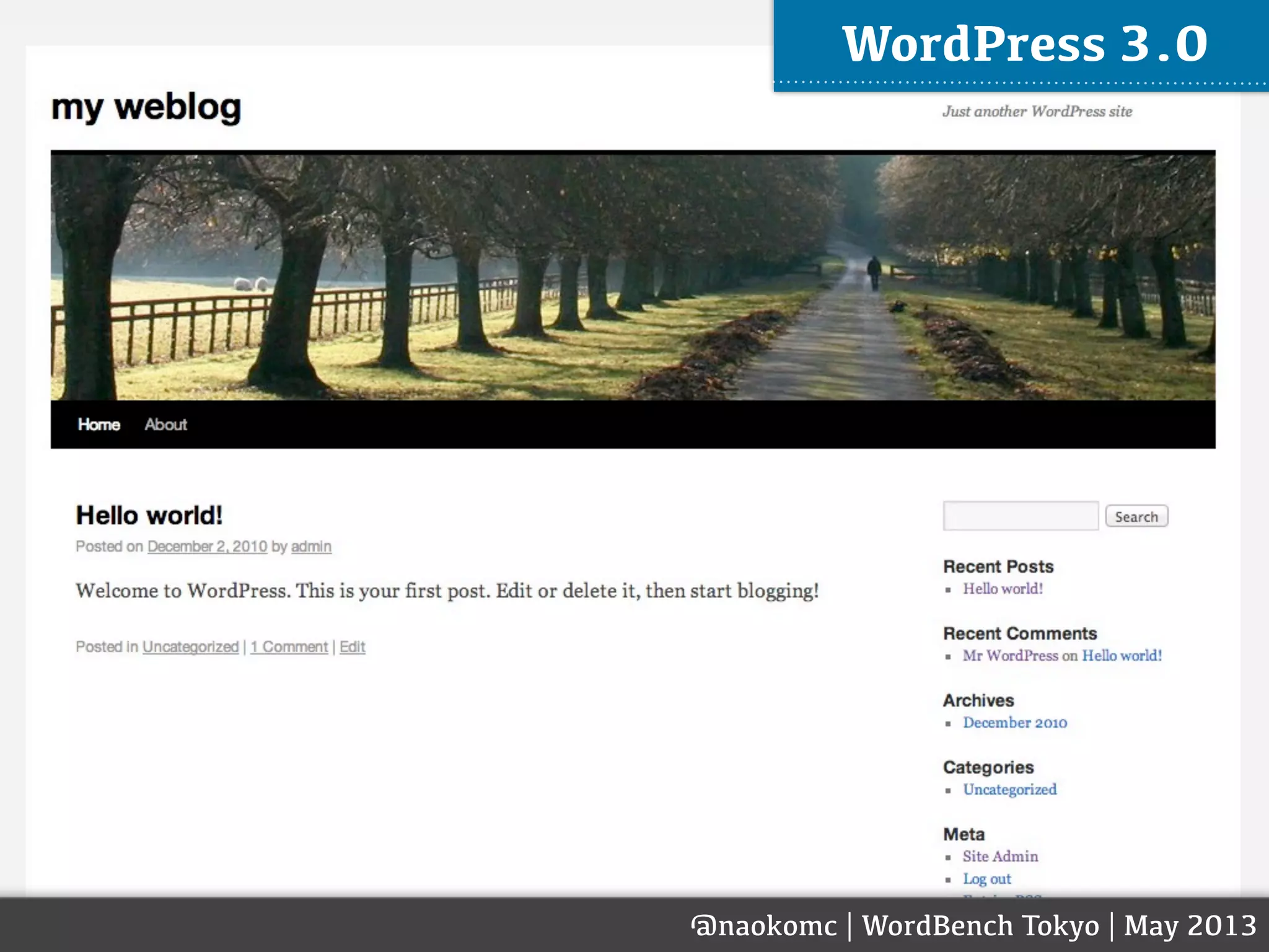 @naokomc | WordBench Tokyo | May 2013
WordPress 3.0
 