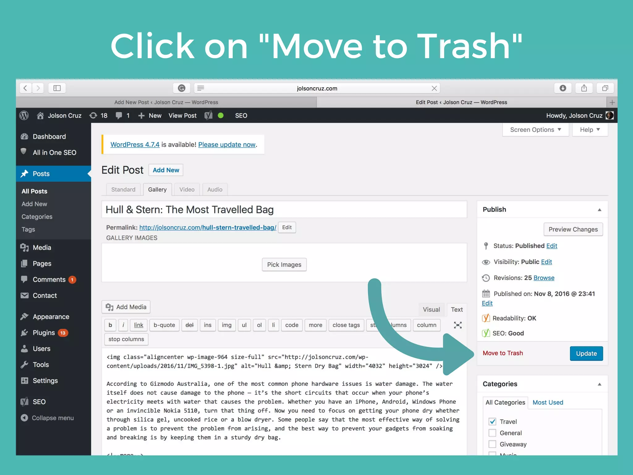 Click on "Move to Trash"
 