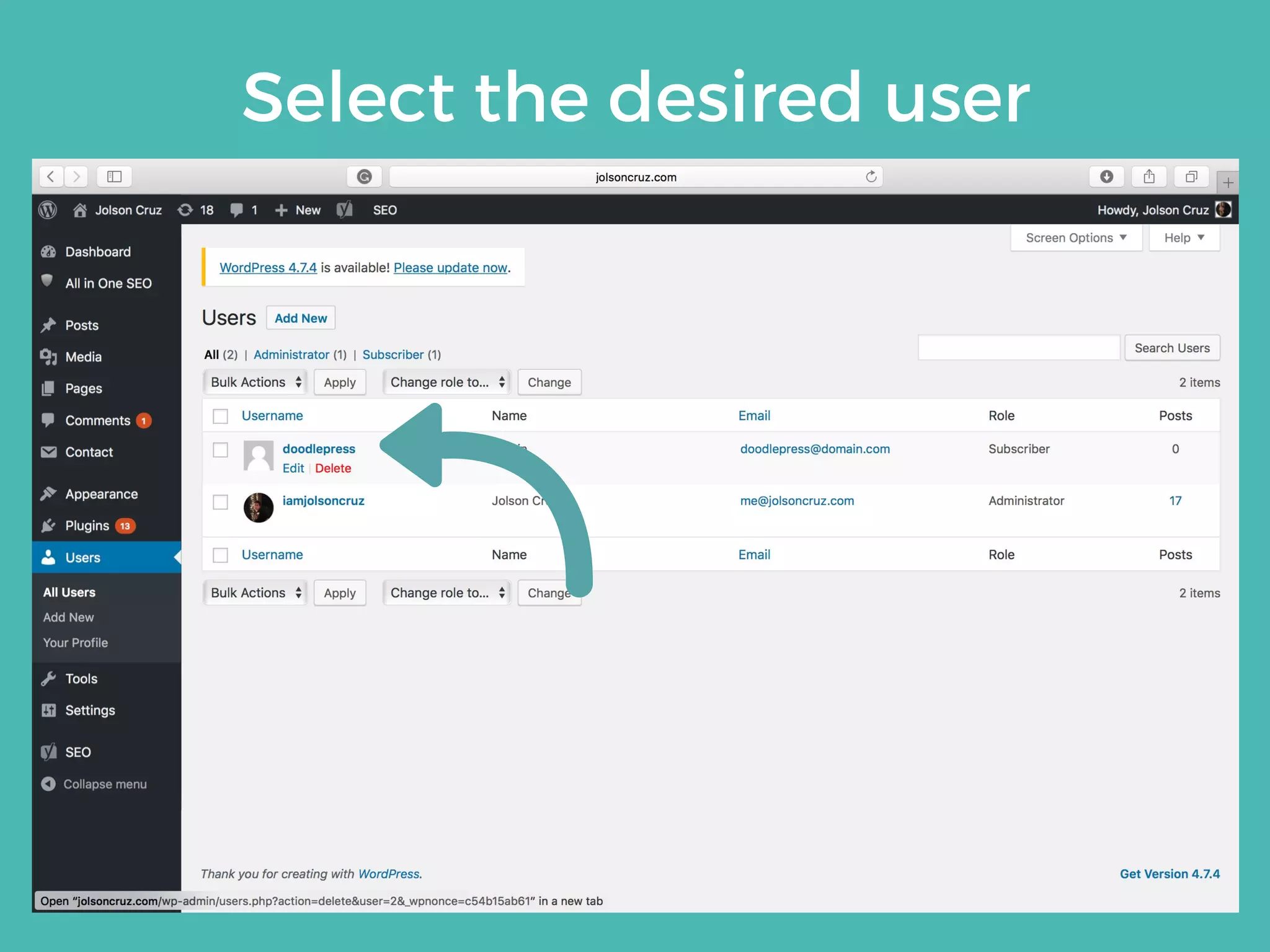 Select the desired user
 