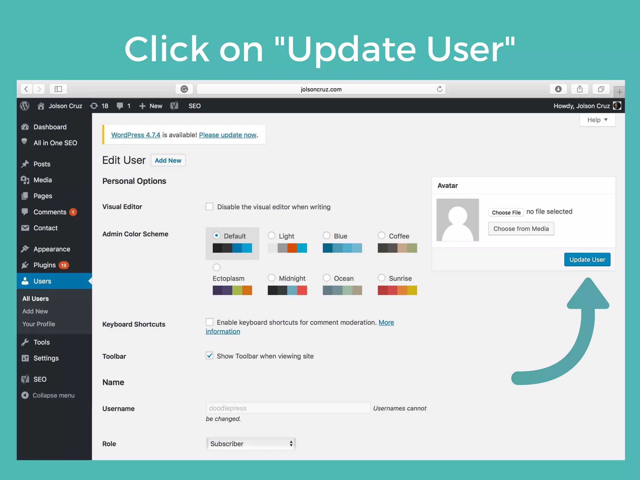 Click on "Update User"
 