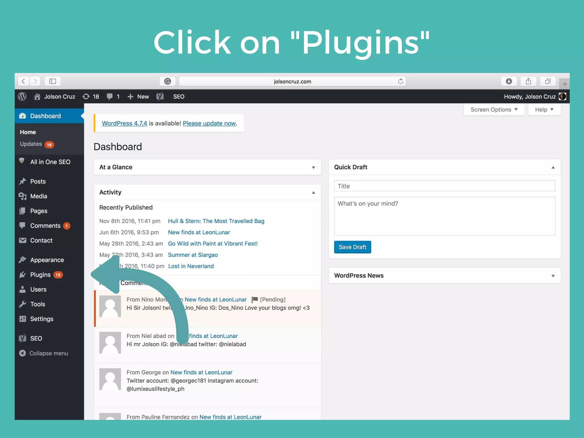 Click on "Plugins"
 
