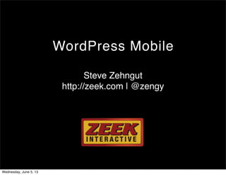 WordPress Mobile
Steve Zehngut
http://zeek.com | @zengy
Wednesday, June 5, 13
 