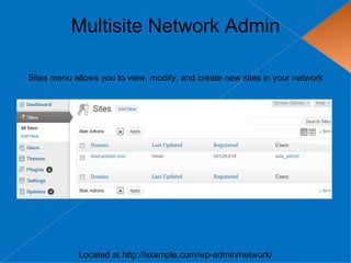 Multisite Network Admin

Sites menu allows you to view, modify, and create new sites in your network




            Locat...