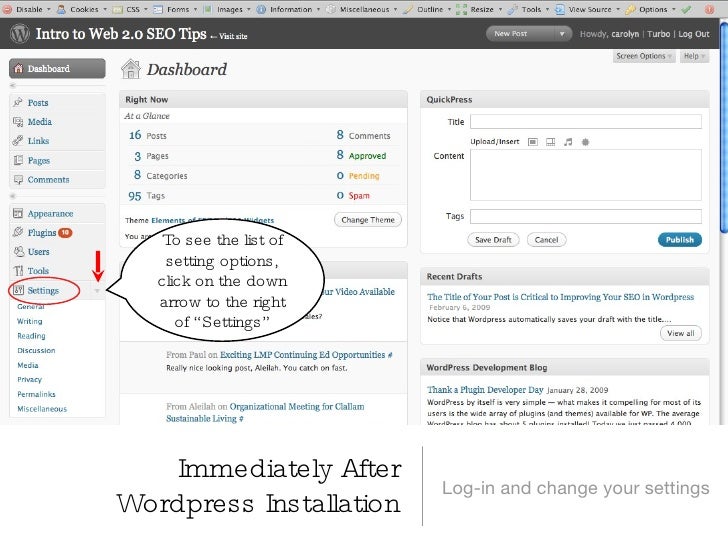 Wordpress Optimization Settings slideshare - 웹