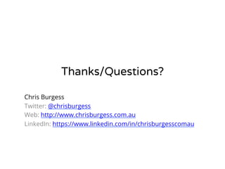 Where to next? 
• WordPress Codex 
– http://codex.wordpress.org/Theme_Development 
– https://make.wordpress.org/core/handbook/coding-standards/ 
– https://make.wordpress.org/core/handbook/coding-standards/ 
css/ 
• The #wpmelb Developer Meetup 
– http://www.meetup.com/WordPress-Melbourne/ 
 