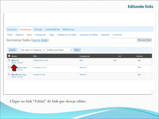 Editando links Clique no link “Editar” do link que deseja editar. 