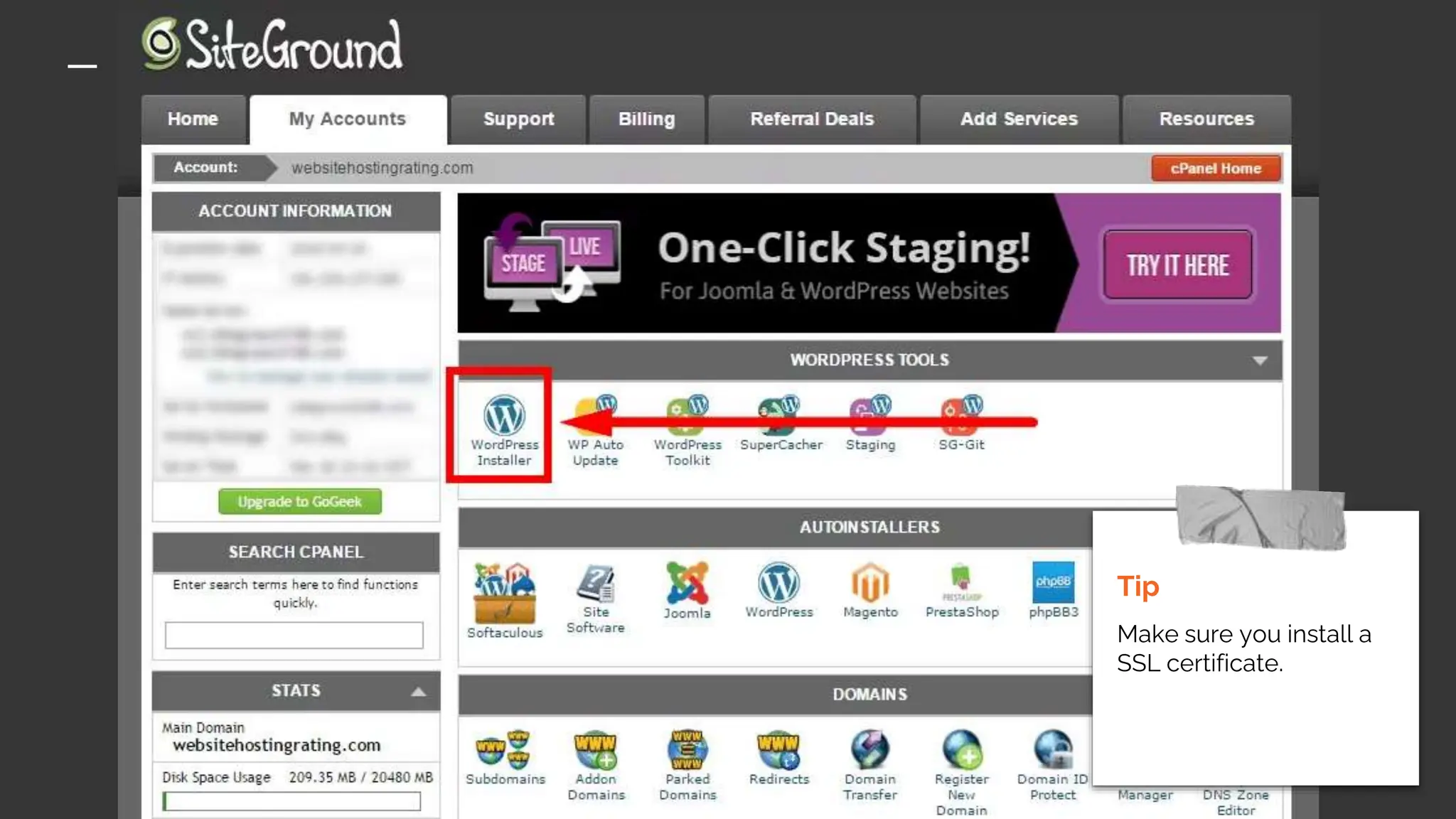 Tip
Make sure you install a
SSL certificate.
 