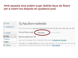 Amb aquesta eina podem pujar distints tipus de fitxers per a inserir-los després en qualsevol post. 