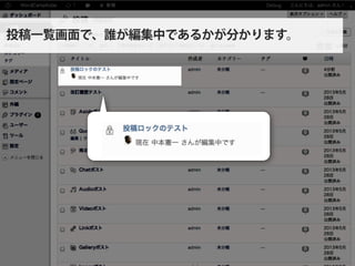 投稿一覧画面で、誰が編集中であるかが分かります。
 
