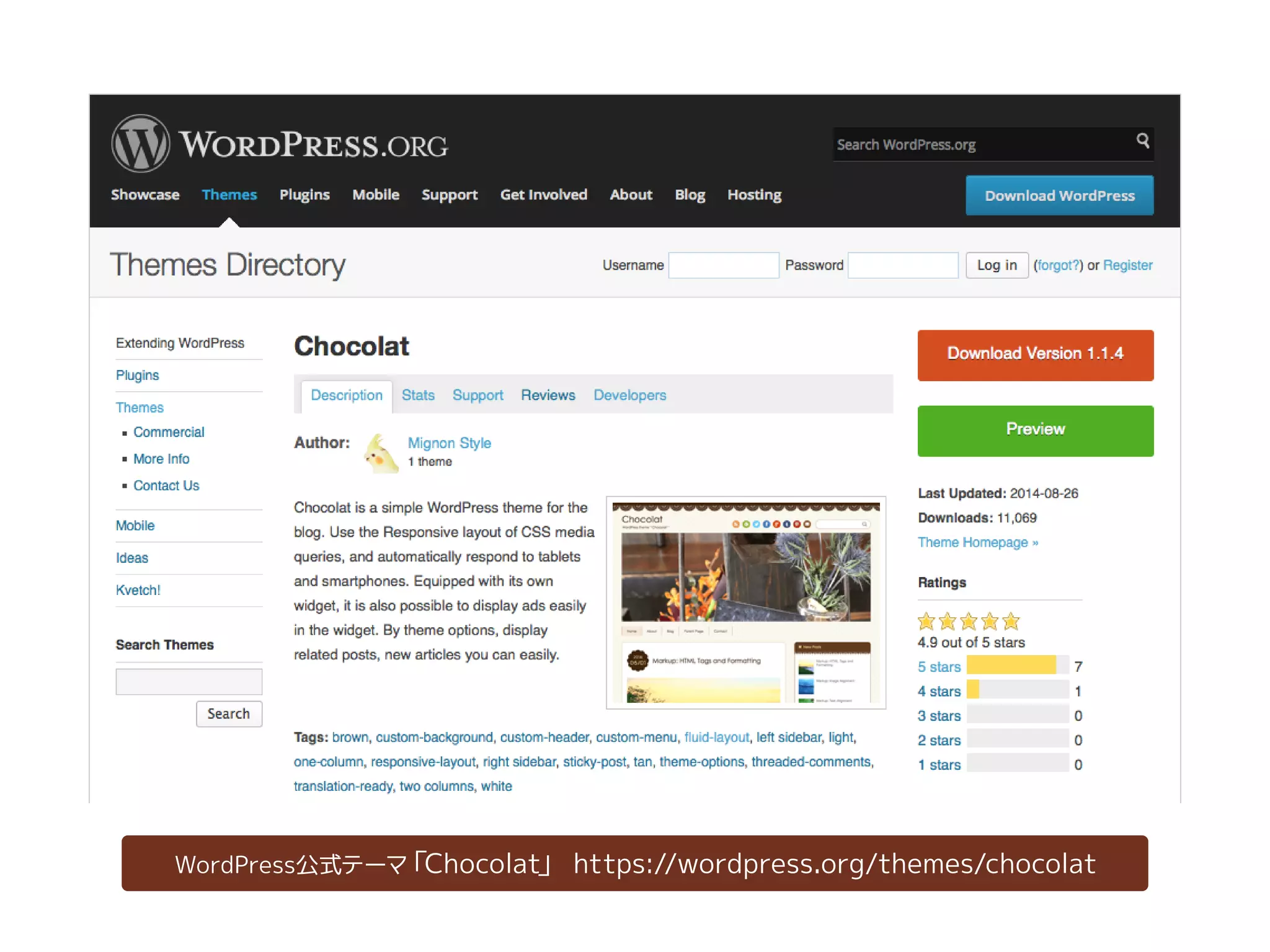 WordPress公式テーマ「Chocolat」 https://wordpress.org/themes/chocolat 
 