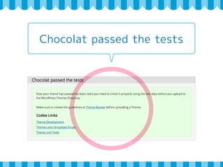 申請する前の準備 
1 
2 
テーマの作成 
ガイドライン 
国際化（英語） 
テーマユニットテスト 
デバッグモード 
構文チェック 
Theme-Check 
3 
4 
5 
6 
7 
 