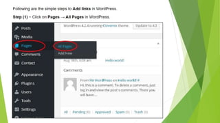Word press  add links