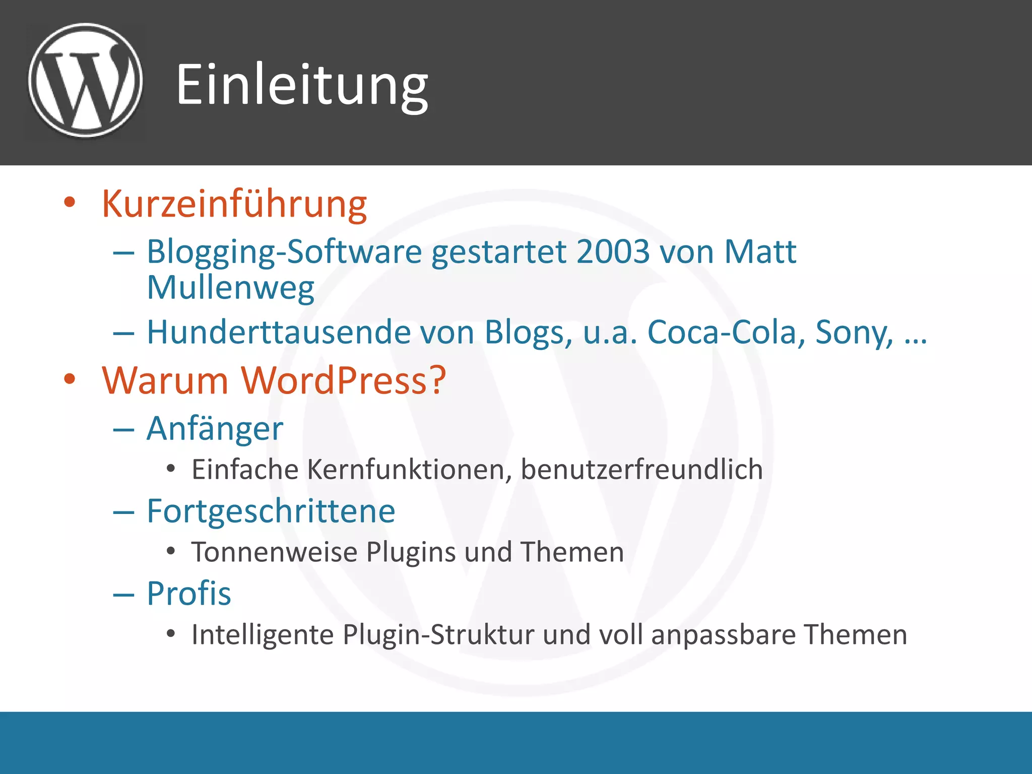 Word Press Als Blog Und Cms O
