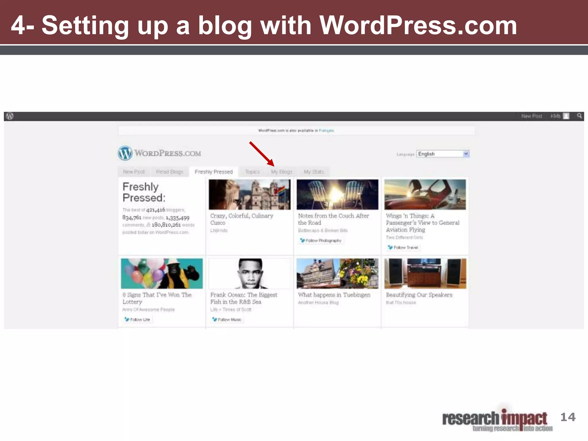 4- Setting up a blog with WordPress.com




                                          14
 