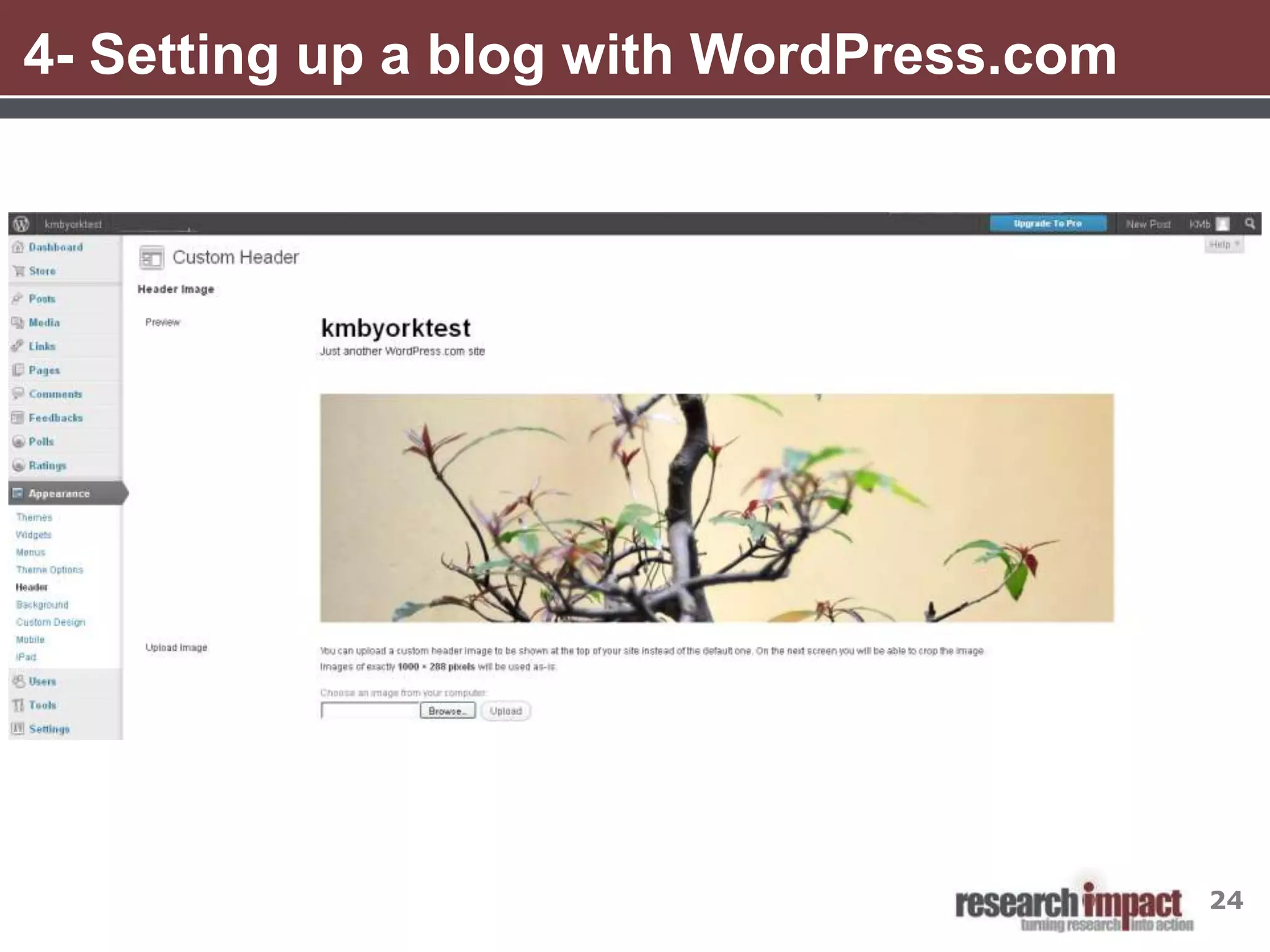 4- Setting up a blog with WordPress.com




                                          24
 