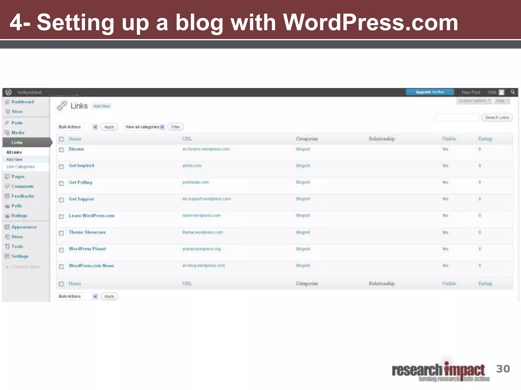 4- Setting up a blog with WordPress.com




                                          30
 