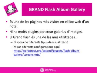 GRAND Flash AlbumGallery<br />És una de les pàgines més visites en el lloc web d’un hotel.<br />Hi ha molts plugins per cr...