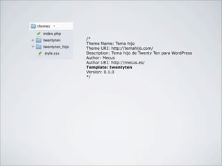 /*
Theme Name: Tema hijo
Theme URI: http://temahijo.com/
Description: Tema hijo de Twenty Ten para WordPress
Author: Mecus
Author URI: http://mecus.es/
Template: twentyten
Version: 0.1.0
*/
 