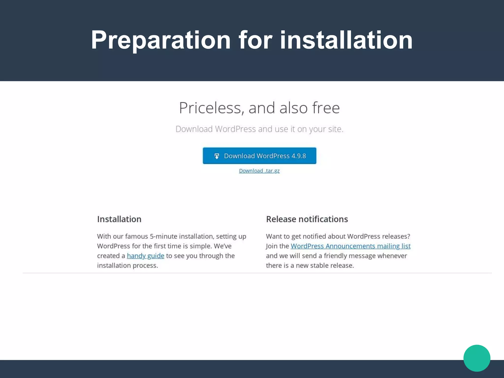 Preparation for installation
 