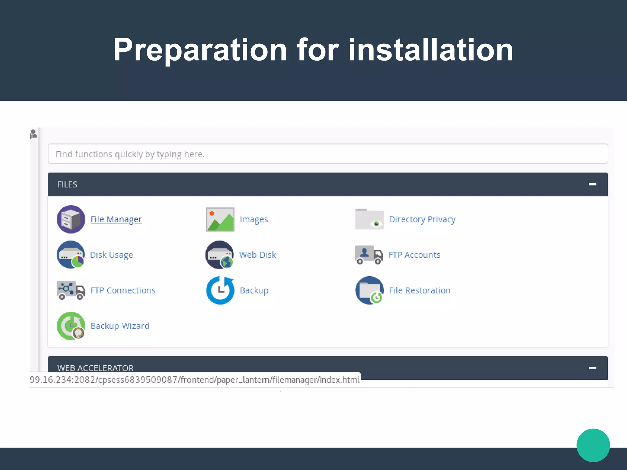 Preparation for installation
 
