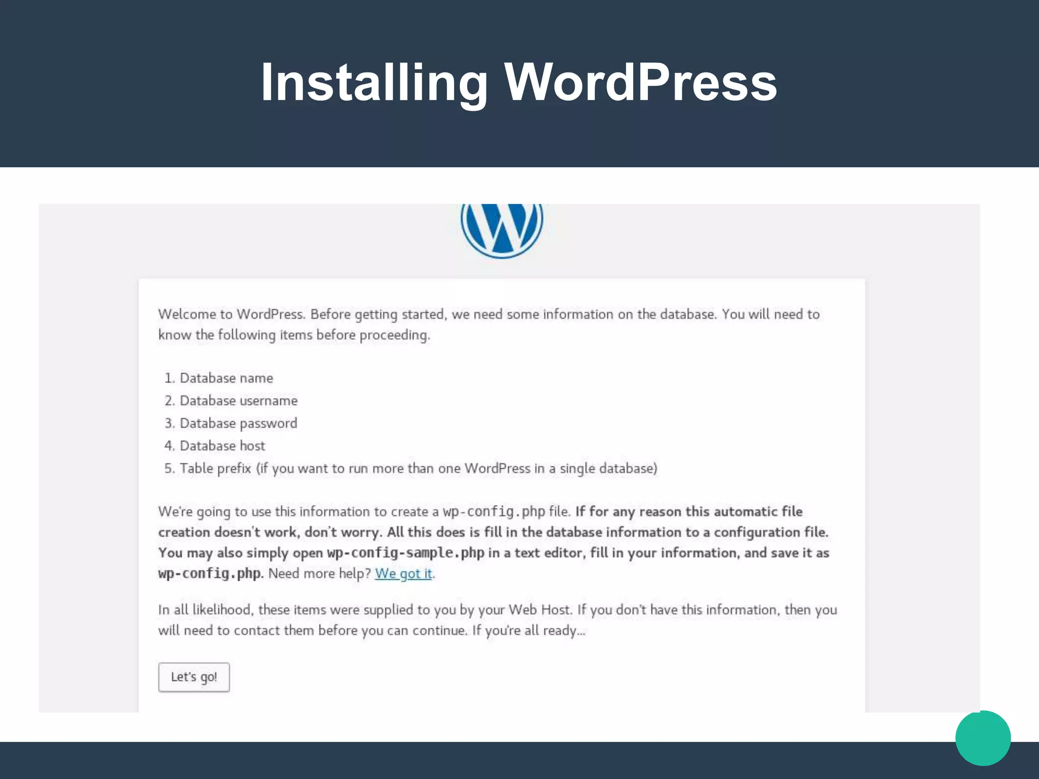 Installing WordPress
 