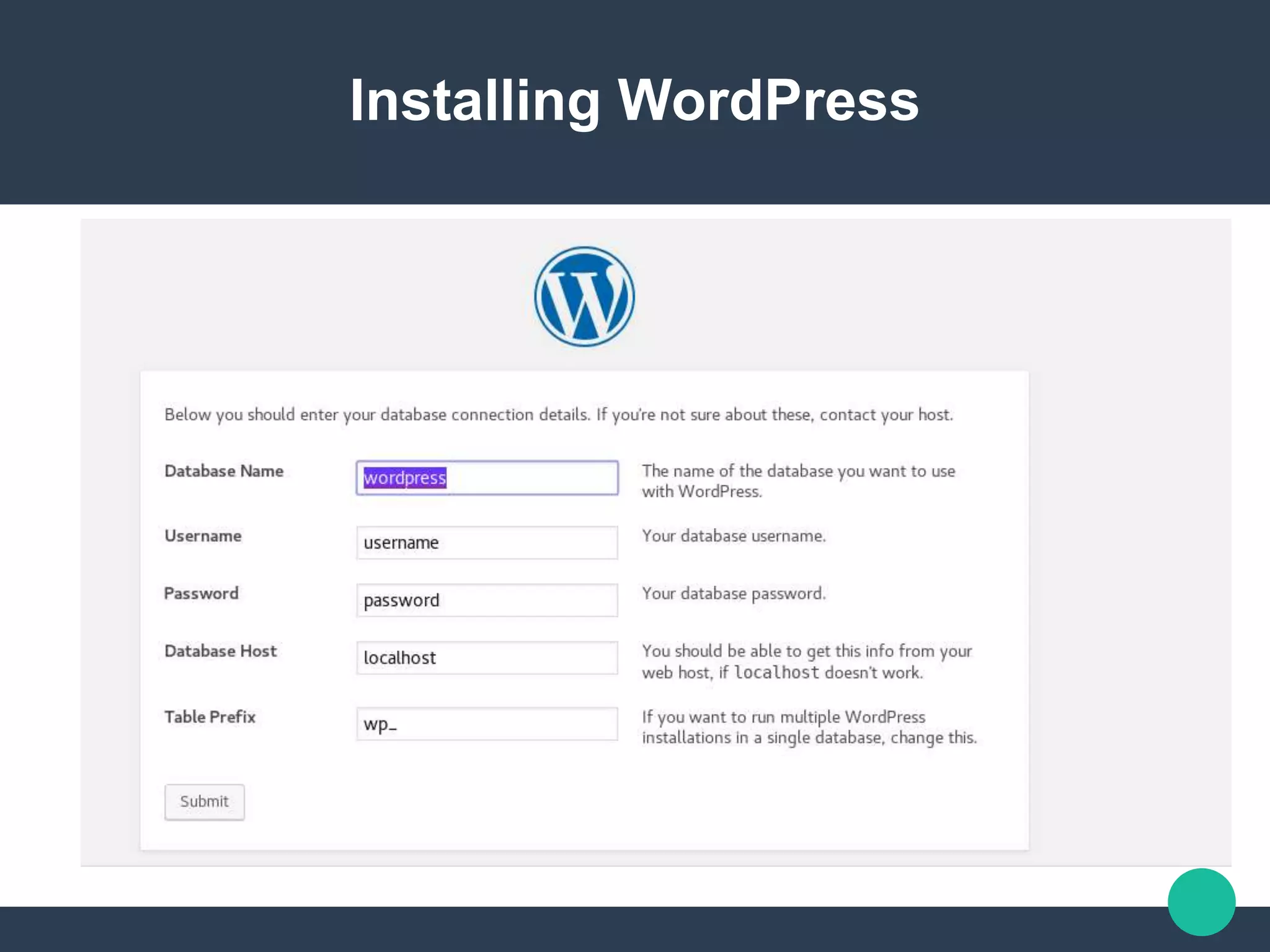 Installing WordPress
 