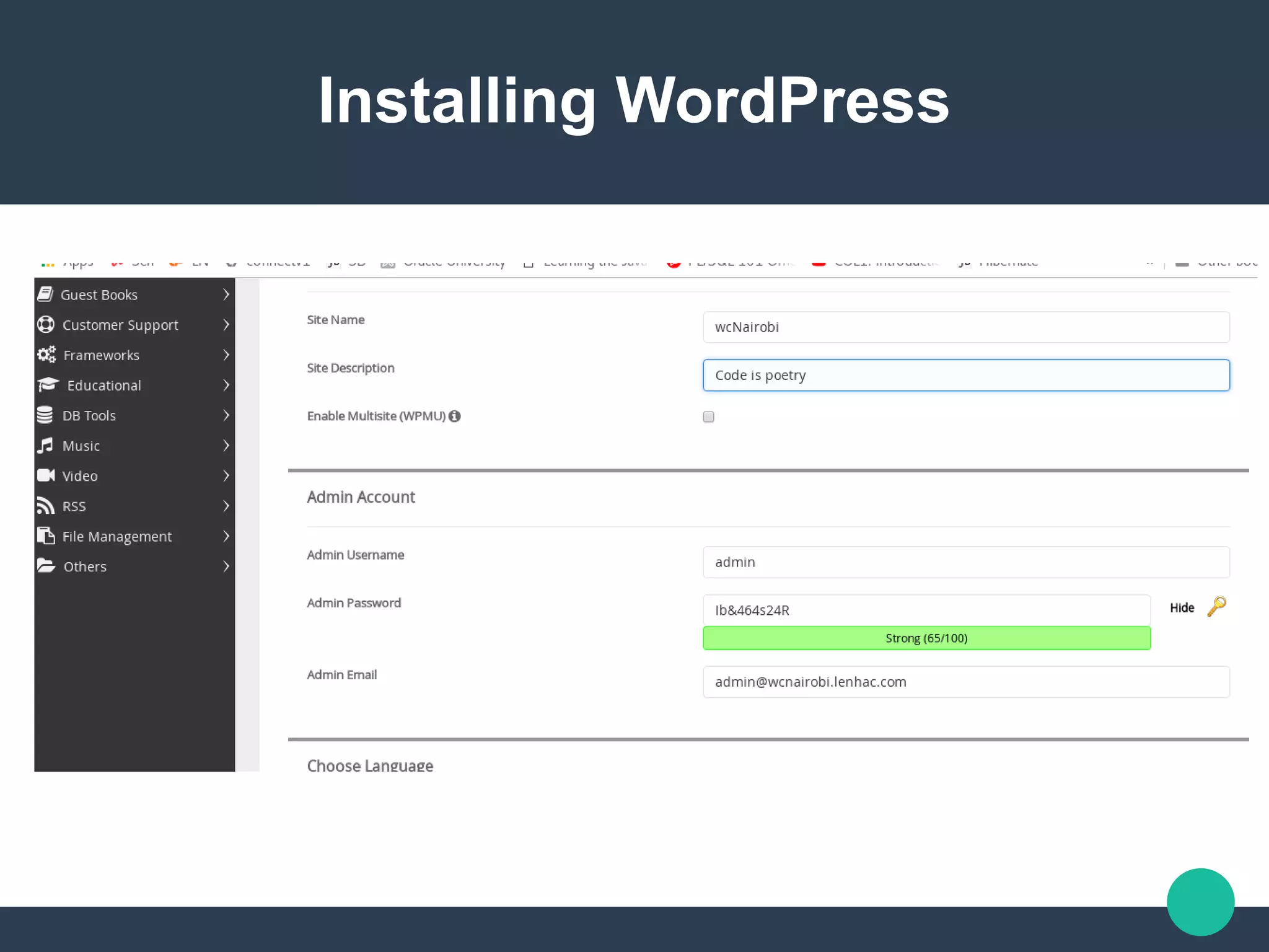 Installing WordPress
 
