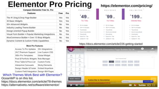 Elementor Pro Pricing https://elementor.com/pricing/
https://docs.elementor.com/article/226-getting-started
Which Themes Work Best with Elementor?
OceanWP is on this list.
https://docs.elementor.com/article/78-themes
https://alternativeto.net/software/elementor/
 